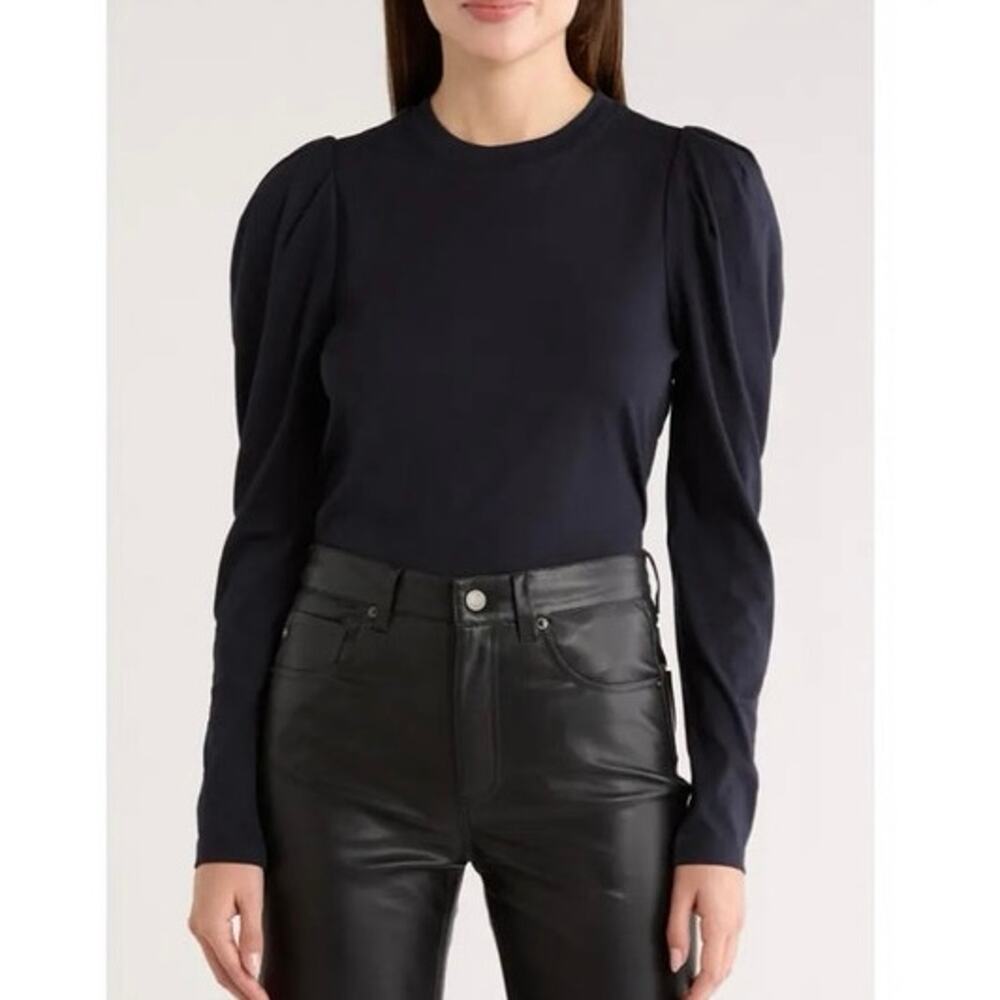 NWOT Women’s FRAME Denim The Femme Puff Sleeve Top In Navy SZ XS